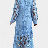 Robe Midi Jovie avec Dentelle Brodée et Col Haut