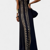 Robe Longue Douce avec Dos Nu et Imprimé Doré