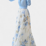 Robe Longue Eliane avec Imprimé Floral et Décolleté en V Profond