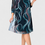 Robe Almira en Chiffon avec Imprimé de Tourbillons Océaniques et Coupe Fluide