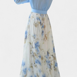 Robe Longue Eliane avec Imprimé Floral et Décolleté en V Profond