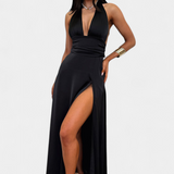 Robe Latisha avec Col Halter et Haute Fente