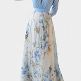 Robe Longue Eliane avec Imprimé Floral et Décolleté en V Profond