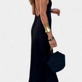 Robe Longue Douce avec Dos Nu et Imprimé Doré