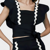 Top Fabiana Élégant avec Volants et Coutures en Contraste