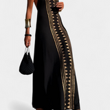 Robe Longue Douce avec Dos Nu et Imprimé Doré