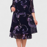 Robe Chiffon Shriley avec Imprimé Tourbillon de Minuit et Silhouette Fluide