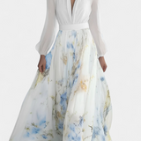 Robe Longue Eliane avec Imprimé Floral et Décolleté en V Profond