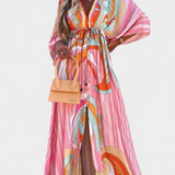 Robe Maxi Joelle Arc-en-ciel avec Décolleté en V et Manches Chauve-Souris