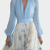 Robe Longue Eliane avec Imprimé Floral et Décolleté en V Profond