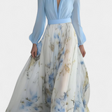 Robe Longue Eliane avec Imprimé Floral et Décolleté en V Profond