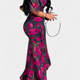 Robe Sima Imprimée Croisée avec Décolleté en V et Manches Évasées