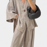 Ensemble Top à Col V Oversized Eli et Pantalons Droits