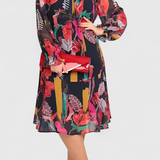 Robe Midi Florale Annegret avec Manches Longues et Coupe Fluide