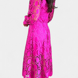 Robe Midi Jovie avec Dentelle Brodée et Col Haut