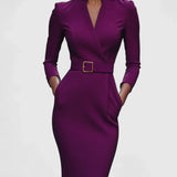 Robe noire raffinée Adriana avec ceinture et col mandarin