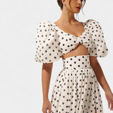 Ensemble Jupe et Top à Pois Sherine avec Manches Bouffantes