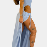 Robe Teuta Sans Bretelles avec Nœud Latéral et Haute Fente