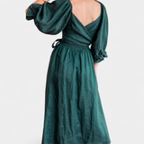 Robe Petra à Deux Niveaux avec Corps Froncé et Manches Bouffantes