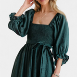 Robe Petra à Deux Niveaux avec Corps Froncé et Manches Bouffantes