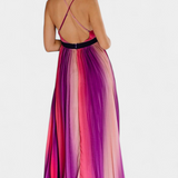 Robe Cecilia Plissée avec Dos Ouvert et Imprimé Dégradé