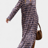 Robe Géométrique Longue Brisa avec Fente Latérale et Décolleté en V