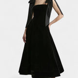 Robe Midi en Velours Sans Bretelles Ajla avec Nœud