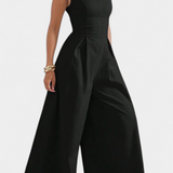 Mono sans manches à jambes larges Blanche avec plis et col rond