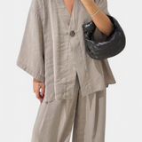 Ensemble Top à Col V Oversized Eli et Pantalons Droits