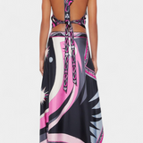 Ensemble Ciana en Satin avec Jupe Abstraite et Top Halter