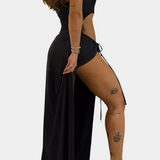 Robe Teuta Sans Bretelles avec Nœud Latéral et Haute Fente