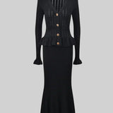 Ensemble de Robe Midi en Maille Raffinée Prudence avec Top Boutonné