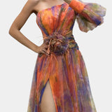 Robe Maxi Asymétrique à Une Épaule Amelie avec Imprimé Artistique