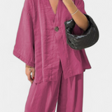 Ensemble Top à Col V Oversized Eli et Pantalons Droits