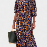 Robe Teodora Rétro avec Décolleté en V et Manches Bouffantes