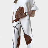 Ensemble Floral de Deux Pièces Sybella avec Top Off-the-Shoulder et Pantalons Droits