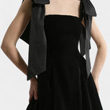 Robe Midi en Velours Sans Bretelles Ajla avec Nœud