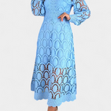 Robe Midi Jovie avec Dentelle Brodée et Col Haut