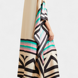Caftan Géométrique Elenora avec Coupe Ample et Tissu en Maille en Forme de Papillon