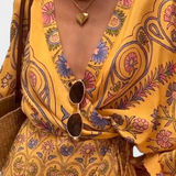 Robe Candela Boho avec Imprimé Floral et Décolleté Croisé en V