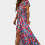 Robe Longue Ximena avec Imprimé Floral et Fente Latérale