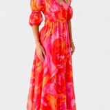 Robe Maxi Essja avec Manches Bouffantes et Décolleté en V