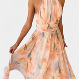 Robe Alaia à Imprimé Aquarelle avec Col Halter