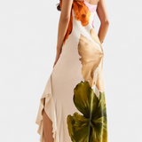 Robe Almudena Élégante avec Patchwork et Décolleté Asymétrique