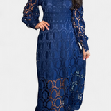 Robe Midi Jovie avec Dentelle Brodée et Col Haut
