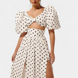 Ensemble Jupe et Top à Pois Sherine avec Manches Bouffantes