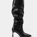 Bottes en Cuir Synthétique avec Plis et Pointe Aiguisée