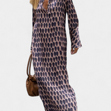 Robe Géométrique Longue Brisa avec Fente Latérale et Décolleté en V