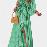 Robe Maxi Joelle Arc-en-ciel avec Décolleté en V et Manches Chauve-Souris