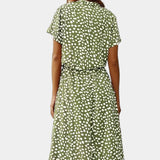 Robe Midi Rovena à Pois, Col Chemise et Taille Ajustable